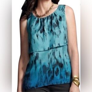 CAbi Blue and Black Abstract Blouse Size Medium